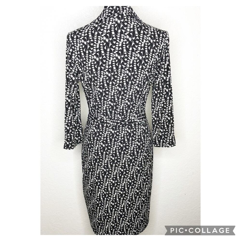 Brooks Brothers black white bird print faux wrap midi dress size Small - Picture 16 of 16